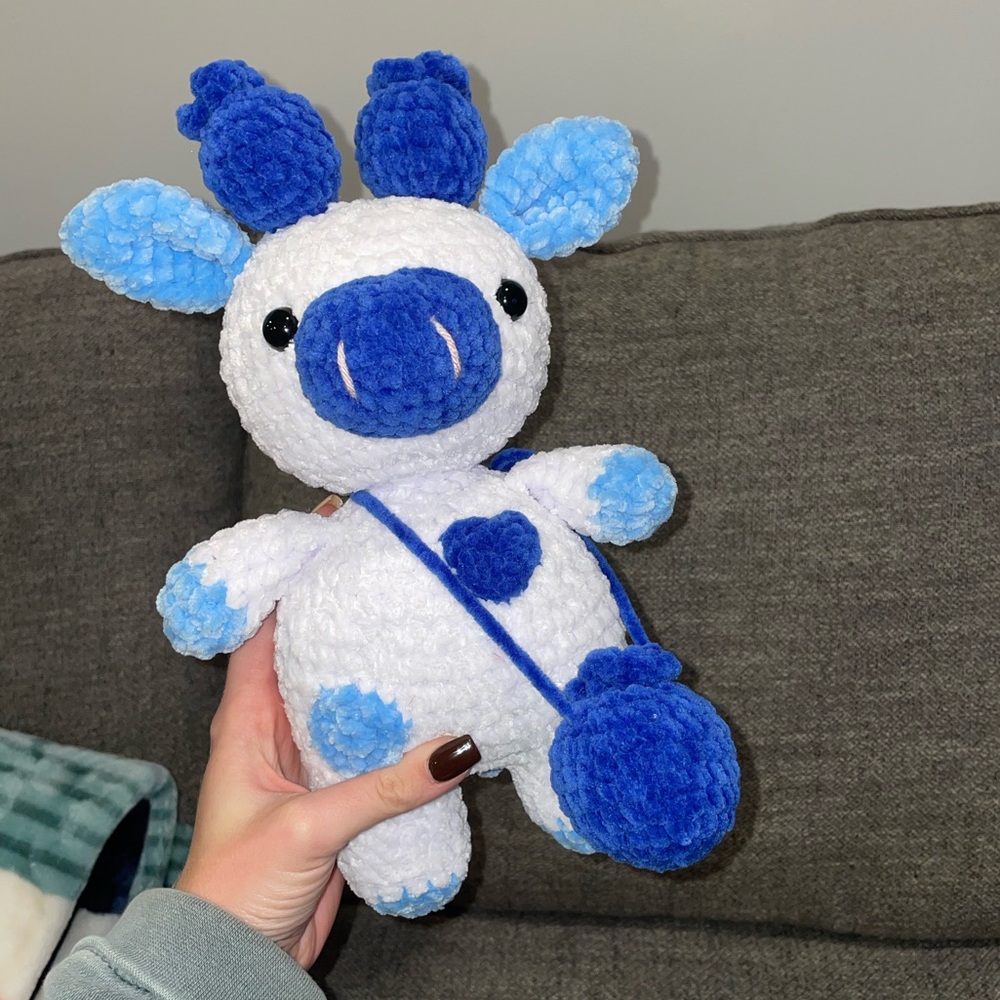 Hand crocheted blueberry cow